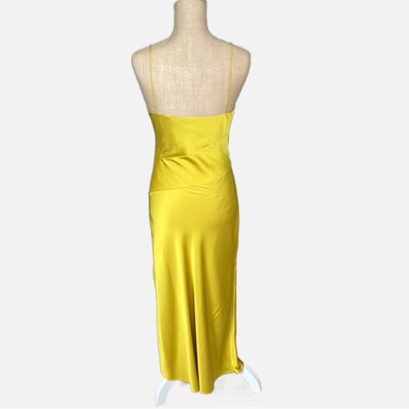 Gasanova Green Yellow Asymmetric V-Neck Sleeveless Silk Slip Dress Size Medium - Picture 3 of 3